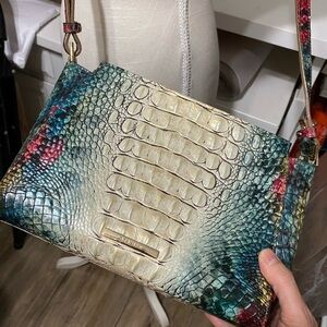 LKNW Brahmin Komodo Ombre Crossbody Melbourne Leather Teal/Burgundy